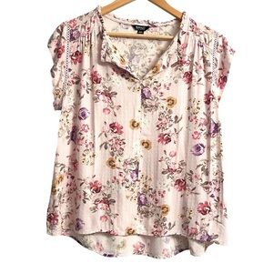 Buffalo David Bitton Cream Floral Short Sleeve Blouse